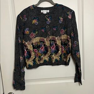 Black Embellished Blouse with Mandarin Collar